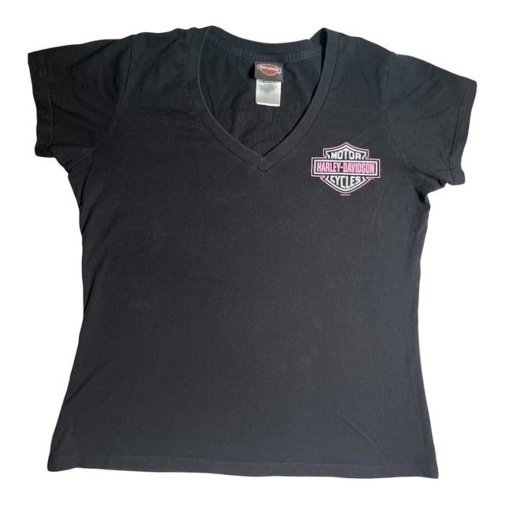 Harley-Davidson Womens Sz XL V-Neck Graphic Shirt Pink Skull Topeka,KS 2012-1985